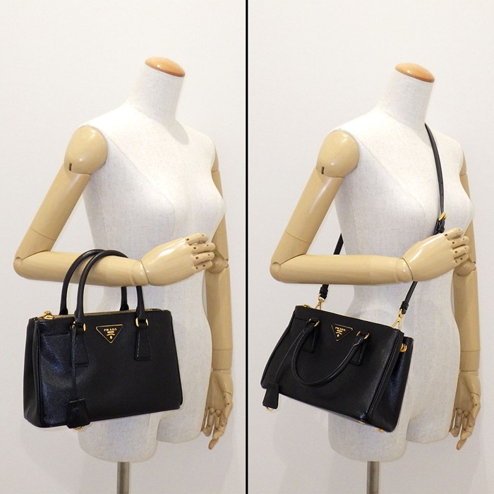 プラダ PRADA ハンドバッグ/ショルダーバッグ ガレリア スモール BN2316 ブラック サフィアーノルクスレザー ゴールド金具 【中古】