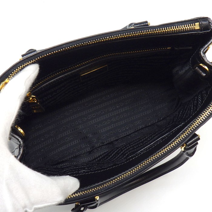 プラダ PRADA ハンドバッグ/ショルダーバッグ ガレリア スモール BN2316 ブラック サフィアーノルクスレザー ゴールド金具 【中古】