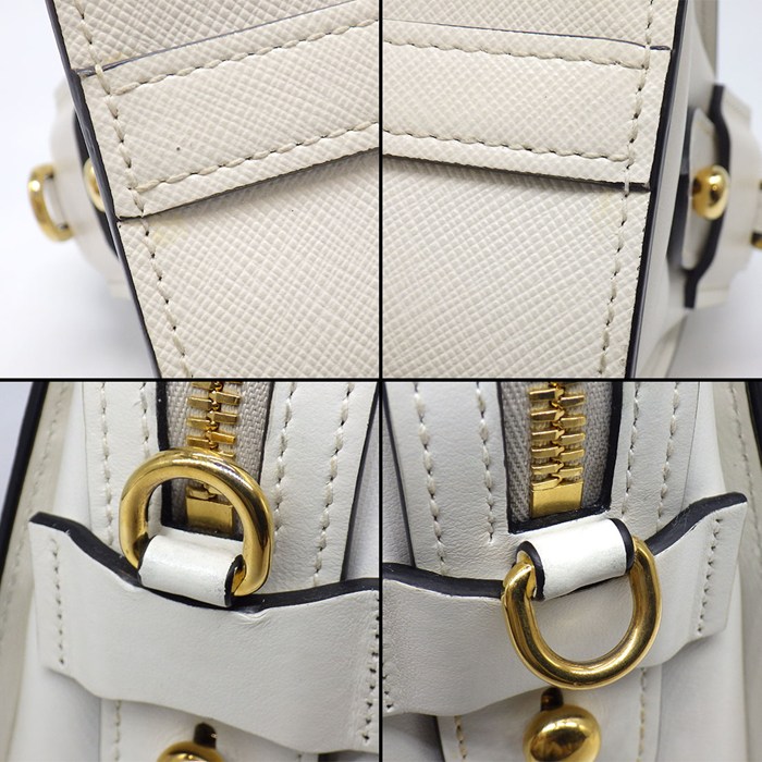 プラダ PRADA ショルダーバッグ バンドリエラ スクエア クロスボディバッグ 1BH104 ホワイト サフィアーノレザー ゴールド金具 【中古】