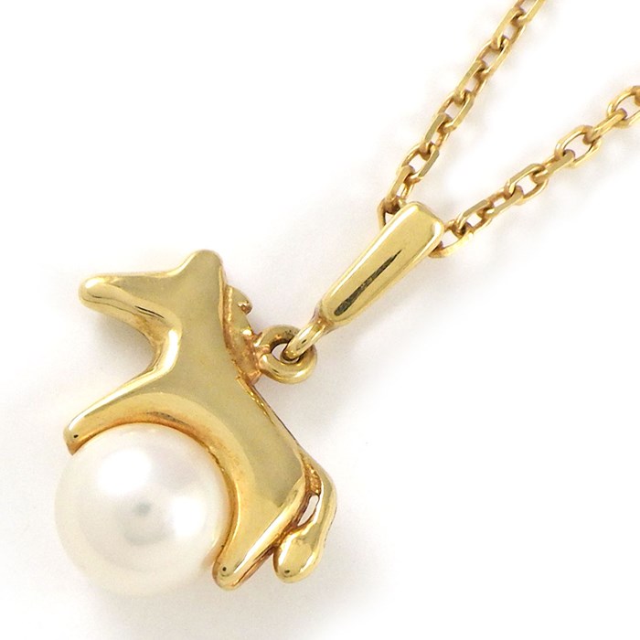 ミキモト MIKIMOTO ネックレス ホース 馬モチーフ パール 5mm珠 K18YG 【中古】