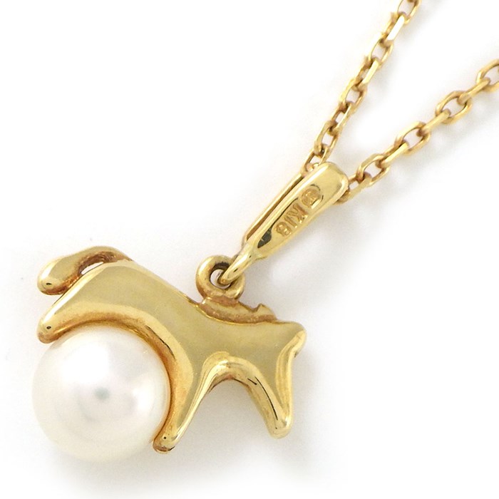 ミキモト MIKIMOTO ネックレス ホース 馬モチーフ パール 5mm珠 K18YG 【中古】