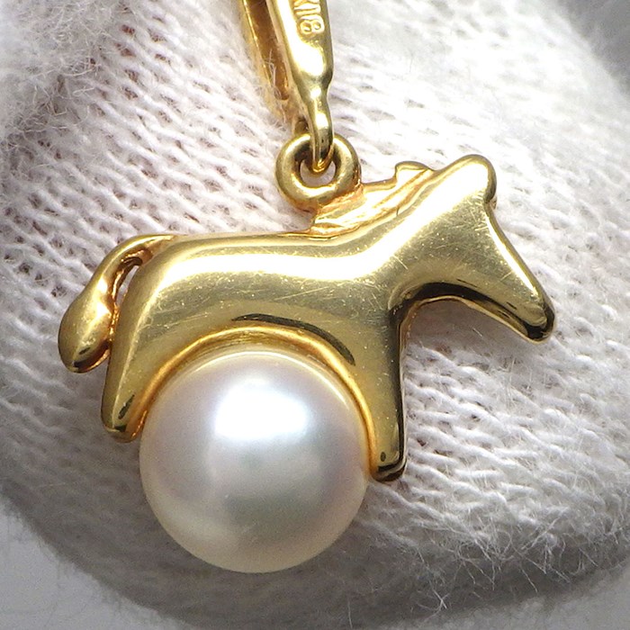 ミキモト MIKIMOTO ネックレス ホース 馬モチーフ パール 5mm珠 K18YG 【中古】