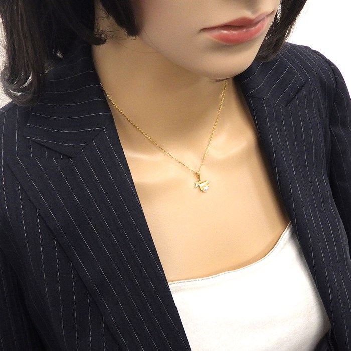 ミキモト MIKIMOTO ネックレス ホース 馬モチーフ パール 5mm珠 K18YG 【中古】