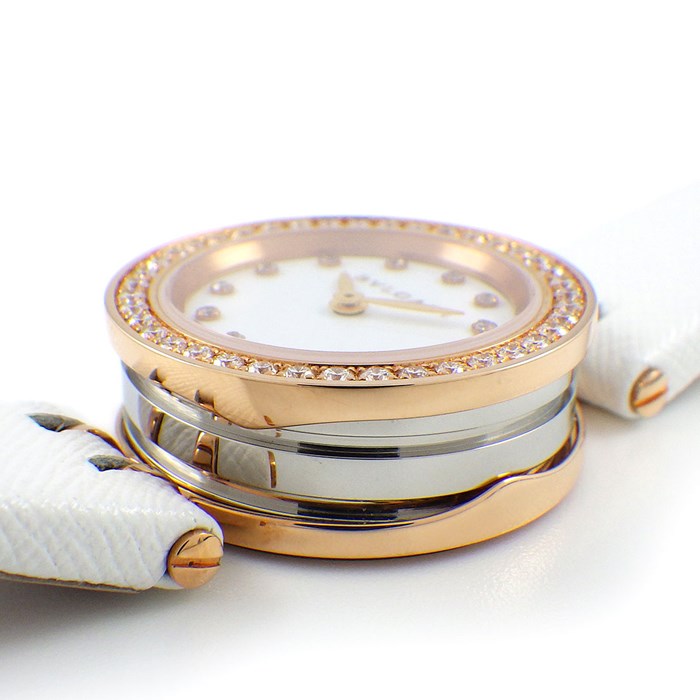 ブルガリ BVLGARI 腕時計 B-zero1 ビーゼロワン BZ23WSGDL/12/BZP23SG ダイヤベゼル 12ポイント ダイヤインデックス ホワイト文字盤 白 SS K18PG ホワイト レザーベルト クオーツアナログ 【中古】