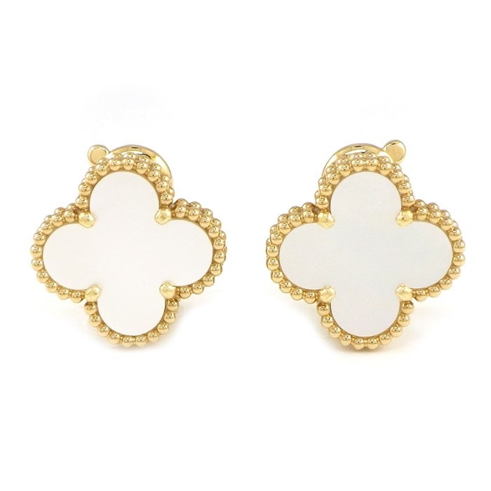 ヴァンクリーフ&アーペル Van Cleef & Arpels ピアス ヴィンテージ アルハンブラ VCARA44100 ホワイト シェル K18YG 【箱・保付き】 【中古】