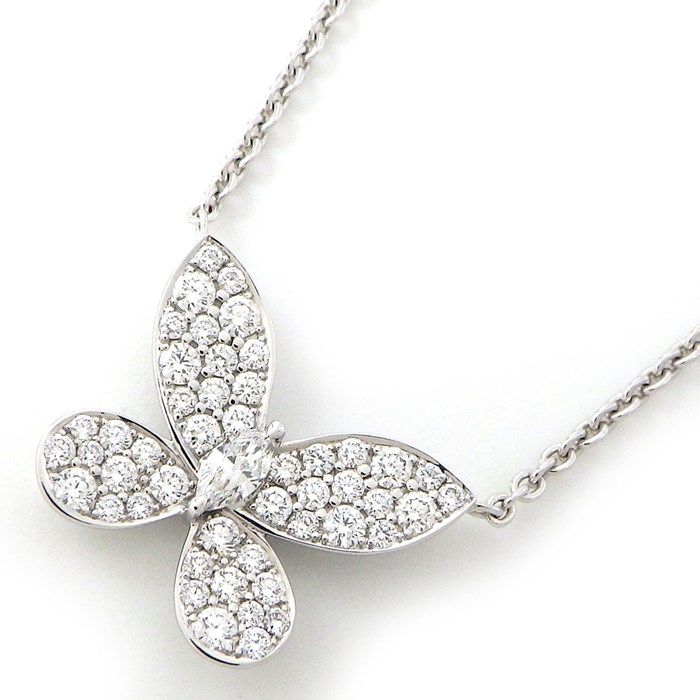 グラフ Graff GRAFF ネックレス パヴェ バタフライ ミニ RGP550 1ポイント マーキスカット ダイヤモンド 48ポイント ラウンドカット ダイヤモンド 計0.55ct K18WG 【箱・保付き】 【中古】