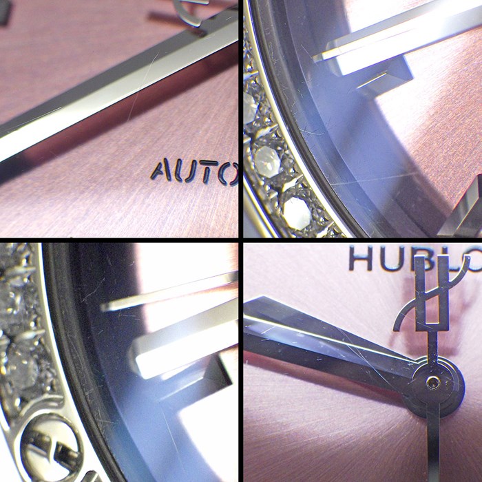 ウブロ Hublot 腕時計 クラシック フュージョン チタニウム 568.NX.891P.NX.1204 カレンダー 裏スケ 36ポイント ダイヤモンドベゼル ピンク サンレイ文字盤 チタン 自動巻き 【箱・保付き】 【中古】