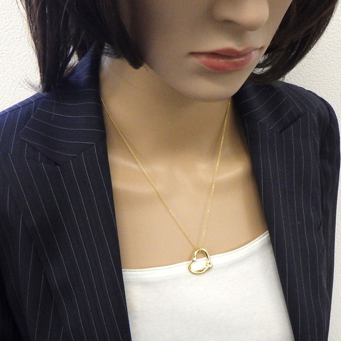 ティファニー Tiffany & Co. ネックレス オープン ハート 22mm幅 2ポイント ダイヤモンド K18YG 【中古】