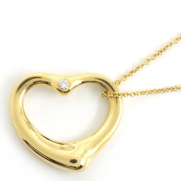 ティファニー Tiffany & Co. ネックレス オープン ハート 22mm幅 2ポイント ダイヤモンド K18YG 【中古】