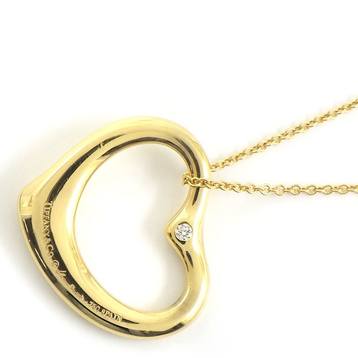 ティファニー Tiffany & Co. ネックレス オープン ハート 22mm幅 2ポイント ダイヤモンド K18YG 【中古】