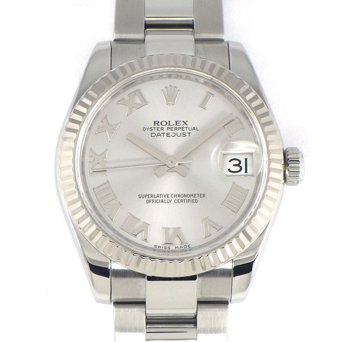 ロレックス Rolex 腕時計 デイトジャスト 178274 G番 2010年製 ルーレット刻印 ローマンインデックス シルバー文字盤 フルーテッドベゼル オイスターブレス K18WG SS 自動巻き 【中古】
