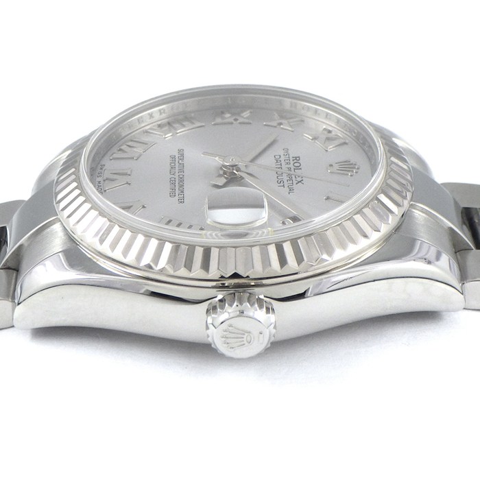 ロレックス Rolex 腕時計 デイトジャスト 178274 G番 2010年製 ルーレット刻印 ローマンインデックス シルバー文字盤 フルーテッドベゼル オイスターブレス K18WG SS 自動巻き 【中古】