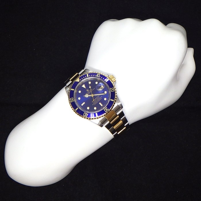 ロレックス Rolex 腕時計 サブマリーナー デイト 16613 P番 2000年製 デイト 夜光インデックス 夜光針 回転ベゼル サンレイ ブルー文字盤 K18YG SS 自動巻き 【OH済み】 【箱・保付き】 【中古】