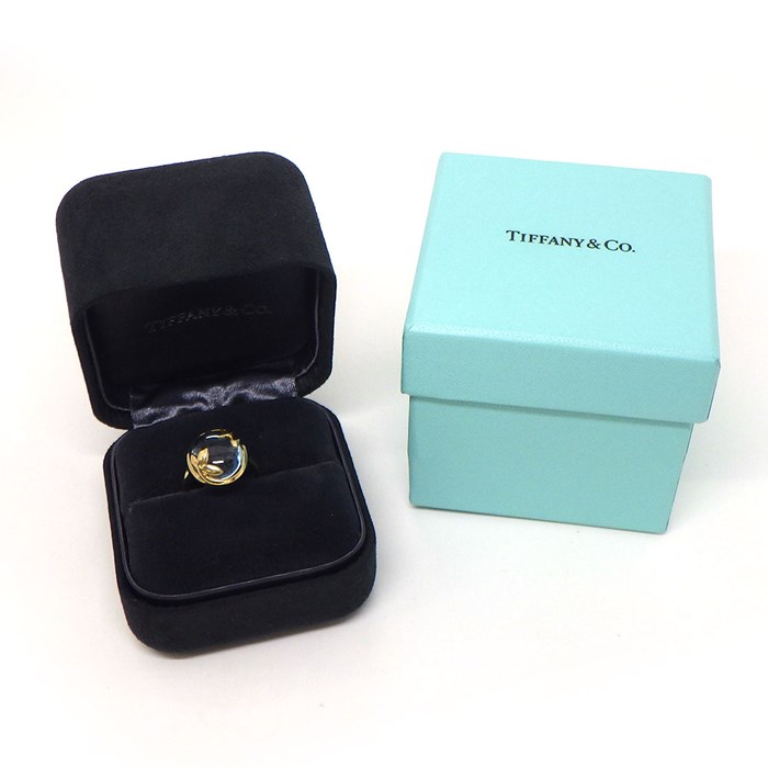 ティファニー Tiffany & Co. リング オリーブ リーフ オーバル カボションカット ブルー トパーズ K18YG 6.5号 【中古】