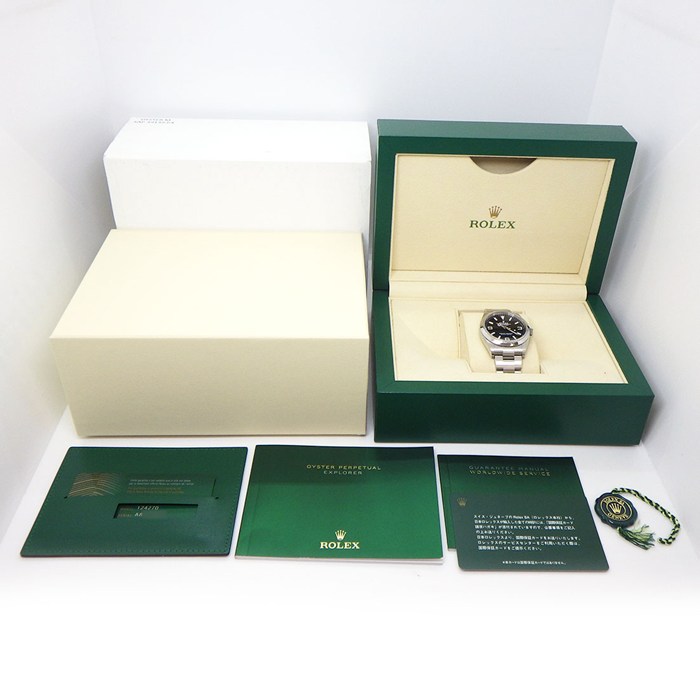 ロレックス Rolex 腕時計 エクスプローラー36 124270 ルーレット刻印 ブラック文字盤 夜光インデックス 夜光針 SS 自動巻き 【箱・保付き】 【中古】