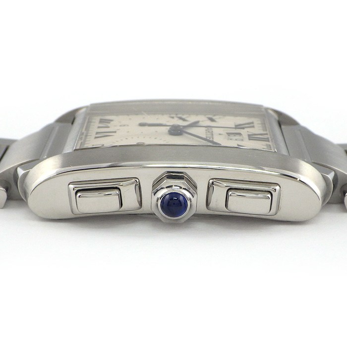 カルティエ Cartier 腕時計 タンクフランセーズ クロノリフレックス W51024Q3 レクタンギュラー ホワイト文字盤 ローマンインデックス デイト クロノグラフ スモールセコンド SS クオーツアナログ 【中古】