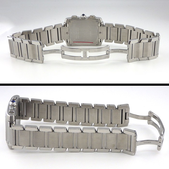 カルティエ Cartier 腕時計 タンクフランセーズ クロノリフレックス W51024Q3 レクタンギュラー ホワイト文字盤 ローマンインデックス デイト クロノグラフ スモールセコンド SS クオーツアナログ 【中古】
