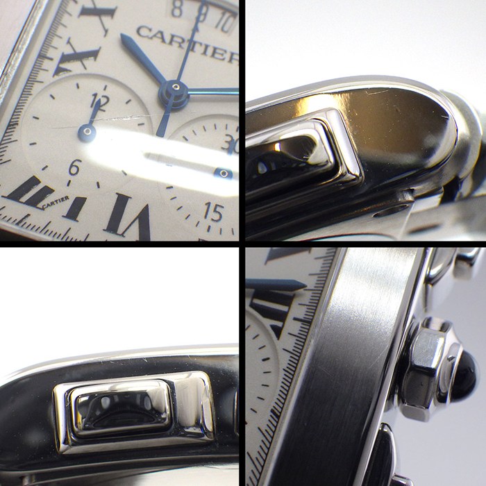 カルティエ Cartier 腕時計 タンクフランセーズ クロノリフレックス W51024Q3 レクタンギュラー ホワイト文字盤 ローマンインデックス デイト クロノグラフ スモールセコンド SS クオーツアナログ 【中古】