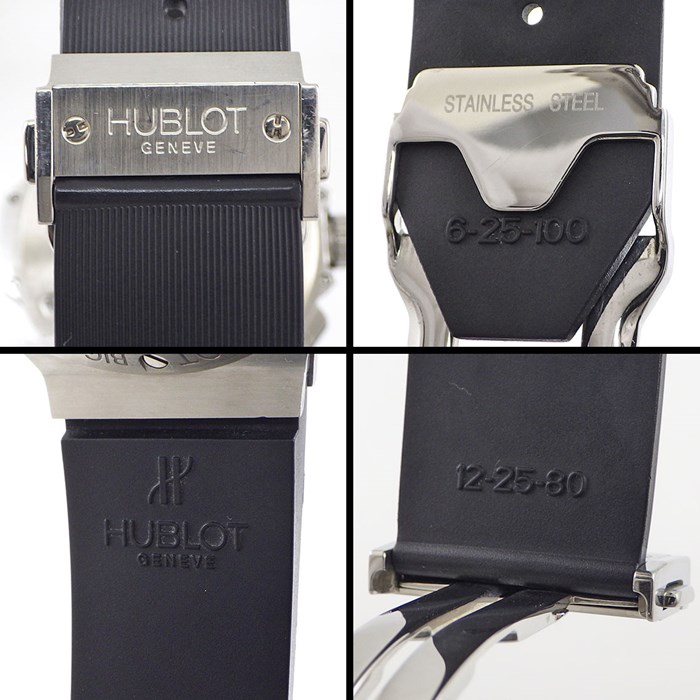 ウブロ Hublot 腕時計 ビッグ・バン スチール 301.SX.1170.RX.1104 カレンダー クロノグラフ スモールセコンド 裏スケ パヴェ ダイヤモンドベゼル ブラック文字盤 黒 サテン仕上げ SS ラバーベルト 自動巻き 【箱・保付き】 【中古】