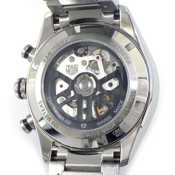 タグ・ホイヤー TAG Heuer 腕時計 カレラ キャリバーホイヤー02 スポーツクロノ CBN2A1B.BA0643 ブラック文字盤 デイト クロノグラフ 夜光針・インデックス スモールセコンド 裏スケ SS 自動巻き 【箱・保付き】 【中古】