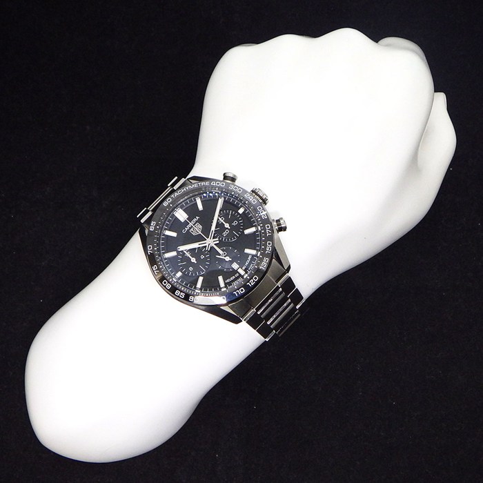 タグ・ホイヤー TAG Heuer 腕時計 カレラ キャリバーホイヤー02 スポーツクロノ CBN2A1B.BA0643 ブラック文字盤 デイト クロノグラフ 夜光針・インデックス スモールセコンド 裏スケ SS 自動巻き 【箱・保付き】 【中古】