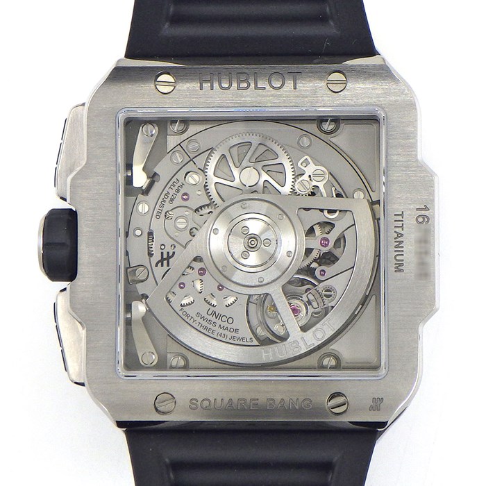 ウブロ Hublot 腕時計 スクエア・バン ウニコ 42mm 821.NM.0170.RX デイト クロノグラフ スモールセコンド 裏スケ スケルトン文字盤 チタン セラミック メッシュ ラバーベルト 自動巻き 【箱・保付き】 【中古】