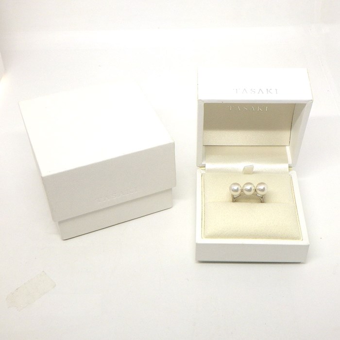 タサキ 田崎真珠 TASAKI リング バランス エラ R-4418-18KWG 3ポイント パール 8.0mm珠 K18WG 12号 【中古】