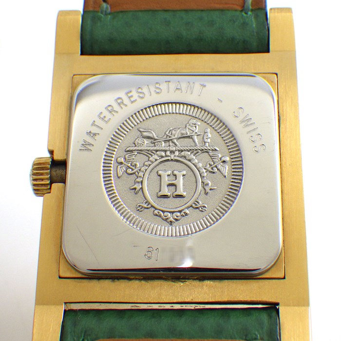 正規品☆HERMES☆稼働ラリー クオーツ レディース腕時計グリーンレザー
