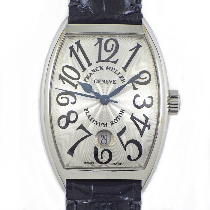 フランクミュラー FRANCK MULLER 腕時計 トノーカーベックス 7851SC DT EMA ギョーシェ シルバー文字盤 デイト SS 革 自動巻き