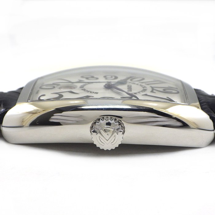 フランクミュラー FRANCK MULLER 腕時計 トノーカーベックス 7851SC DT EMA ギョーシェ シルバー文字盤 デイト SS 革 自動巻き
