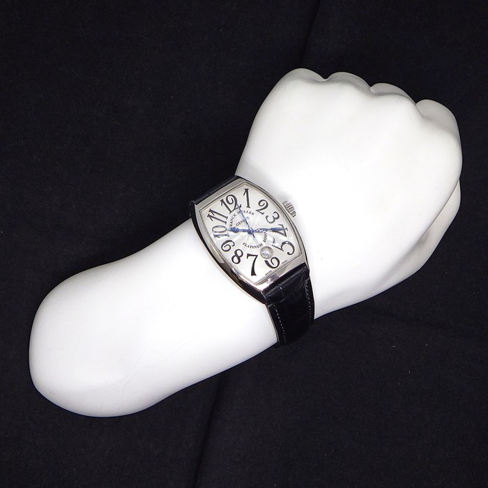フランクミュラー FRANCK MULLER 腕時計 トノーカーベックス 7851SC DT EMA ギョーシェ シルバー文字盤 デイト SS 革 自動巻き