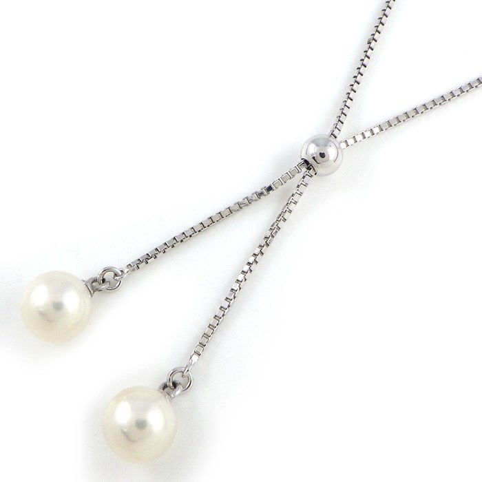 タサキ 田崎真珠 TASAKI ネックレス ドロップ スウィング スライド式 2ポイント パール 6.5mm珠 K18WG 【中古】