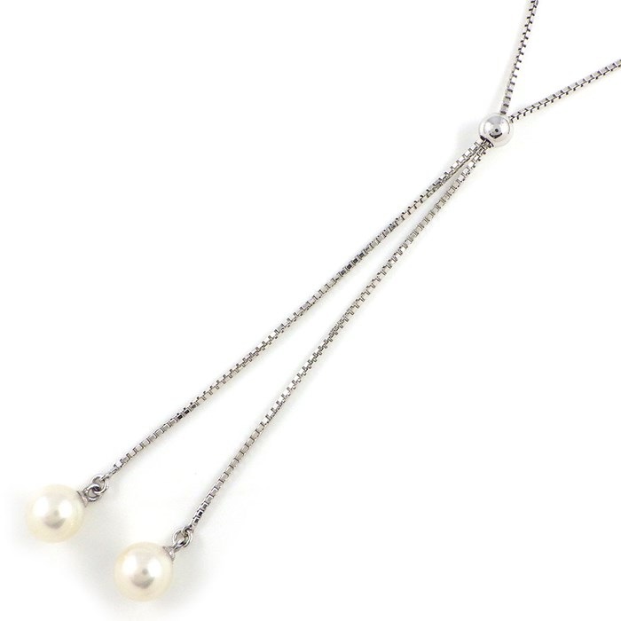 タサキ 田崎真珠 TASAKI ネックレス ドロップ スウィング スライド式 2ポイント パール 6.5mm珠 K18WG 【中古】