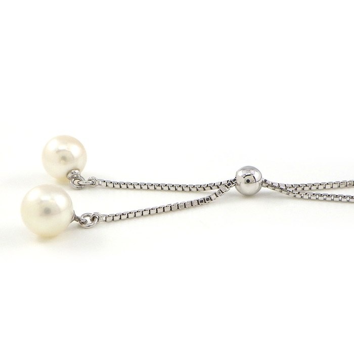 タサキ 田崎真珠 TASAKI ネックレス ドロップ スウィング スライド式 2ポイント パール 6.5mm珠 K18WG 【中古】