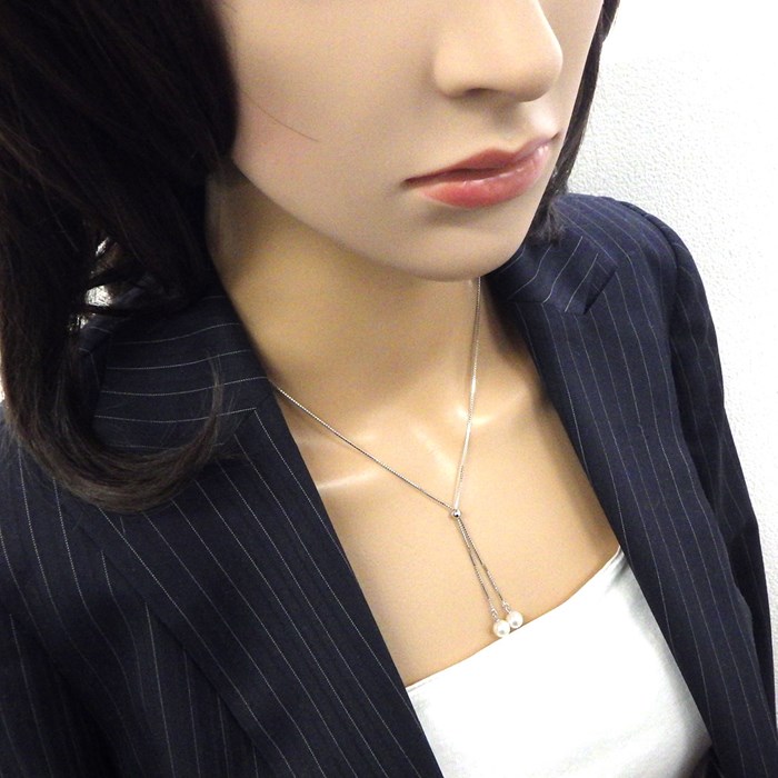 タサキ 田崎真珠 TASAKI ネックレス ドロップ スウィング スライド式 2ポイント パール 6.5mm珠 K18WG 【中古】