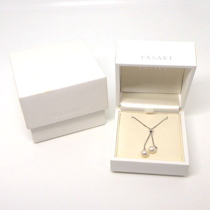 タサキ 田崎真珠 TASAKI ネックレス ドロップ スウィング スライド式 2ポイント パール 6.5mm珠 K18WG 【中古】