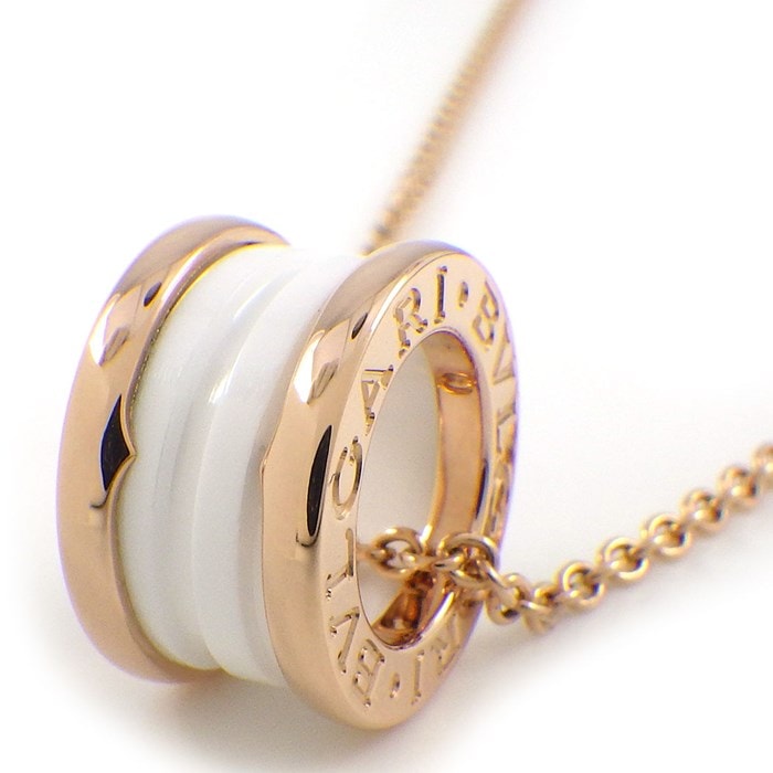 ブルガリ BVLGARI ネックレス B-zero1 ビーゼロワン 346082 ロゴ K18PG ホワイト セラミック 【箱・保付き】 【中古】