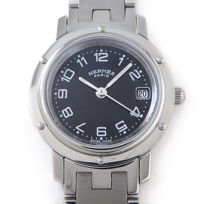 エルメス HERMES 腕時計 クリッパー CL4.210 ブラック文字盤 デイト SS クオーツアナログ 【中古】