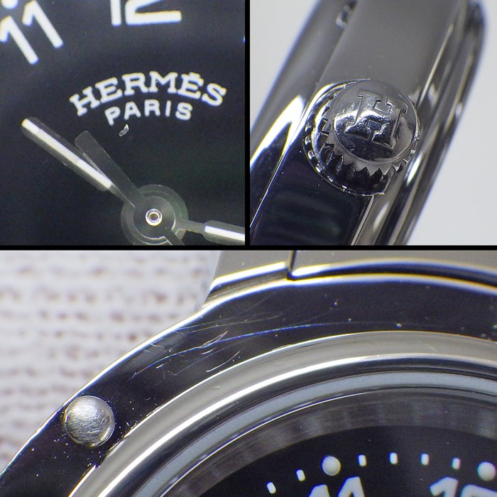 エルメス HERMES 腕時計 クリッパー CL4.210 ブラック文字盤 デイト SS クオーツアナログ 【中古】