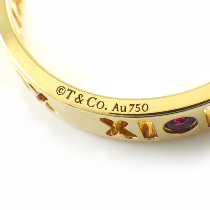ティファニー Tiffany & Co. リング アトラス ピアスド ナロー 4ポイント ルビー K18YG 14号 【中古】