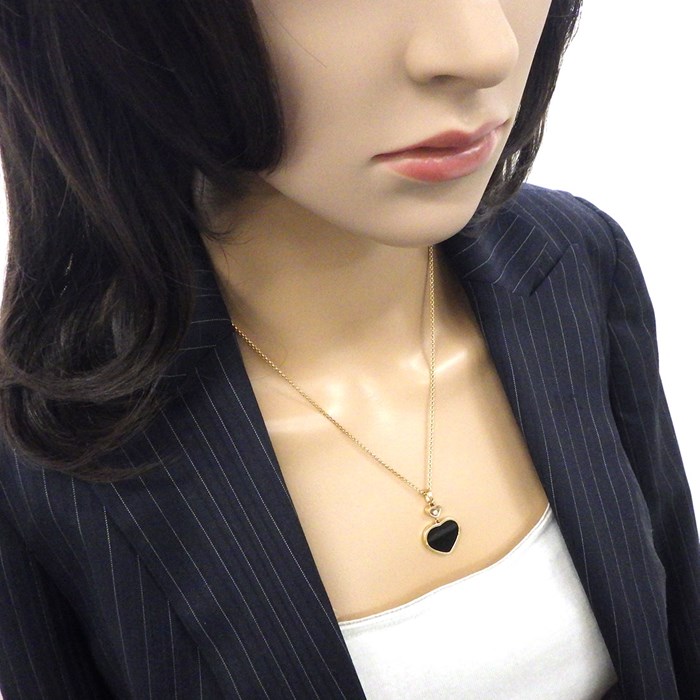 ショパール Chopard ネックレス ハッピーハート 797482-5201 ムービング 1ポイント ダイヤモンド 0.05ct オニキス K18PG 【中古】