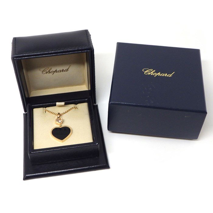 ショパール Chopard ネックレス ハッピーハート 797482-5201 ムービング 1ポイント ダイヤモンド 0.05ct オニキス K18PG 【中古】