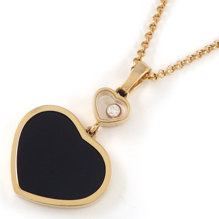 ショパール Chopard ネックレス ハッピーハート 797482-5201 ムービング 1ポイント ダイヤモンド 0.05ct オニキス K18PG 【中古】