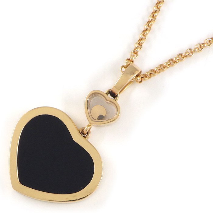 ショパール Chopard ネックレス ハッピーハート 797482-5201 ムービング 1ポイント ダイヤモンド 0.05ct オニキス K18PG 【中古】