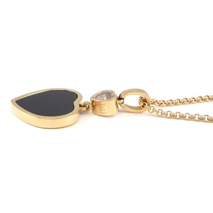 ショパール Chopard ネックレス ハッピーハート 797482-5201 ムービング 1ポイント ダイヤモンド 0.05ct オニキス K18PG 【中古】