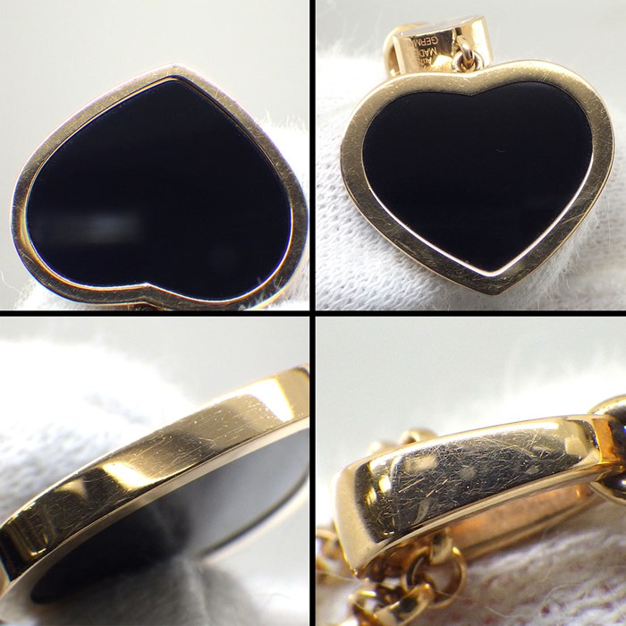 ショパール Chopard ネックレス ハッピーハート 797482-5201 ムービング 1ポイント ダイヤモンド 0.05ct オニキス K18PG 【中古】