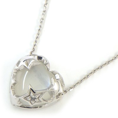 スタージュエリー STAR JEWELRY ネックレス ハート スター モチーフ ムーンストーン 1ポイント ダイヤモンド 0.01ct K18WG 【中古】