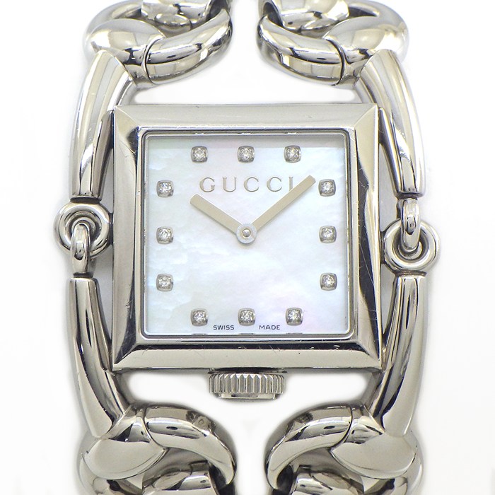 グッチ GUCCI 腕時計 シニョーリア 116.3 12ポイント ダイヤインデックス スクエア ホワイトシェル文字盤 SS クオーツアナログ 【中古】
