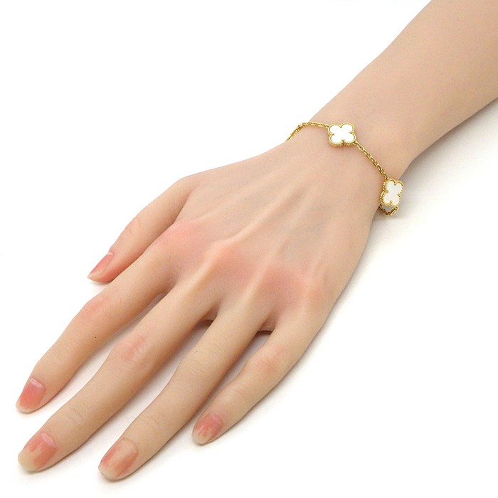 ヴァンクリーフ＆アーペル Van Cleef & Arpels ブレスレット ヴィンテージアルハンブラ 5モチーフ VCARA41800 ホワイト シェル K18YG 【箱・保付き】 【中古】
