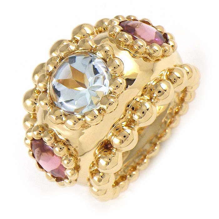 シャネル CHANEL リング スリーシンボル 1ポイント ローズカット アクアマリン 2ポイント ローズカット ピンクトルマリン K18YG 10.5号 【中古】